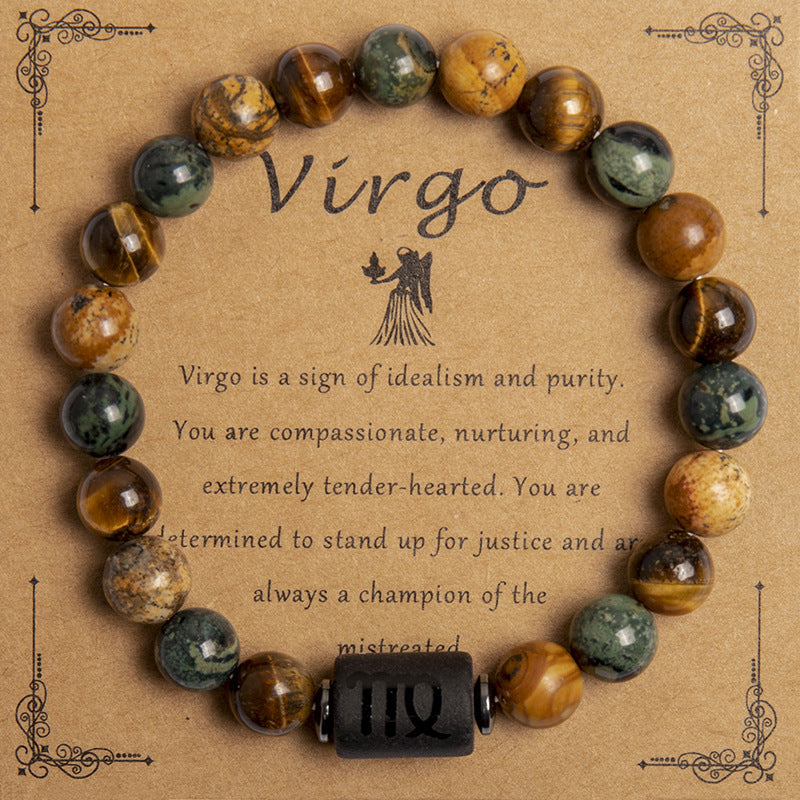 European And American New Natural Picture Tigereye Twelve Constellation Beaded Bracelet