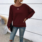 Women's Textured Round Neck Long Sleeve Top - Casual Solid Pullover For Spring & Fall