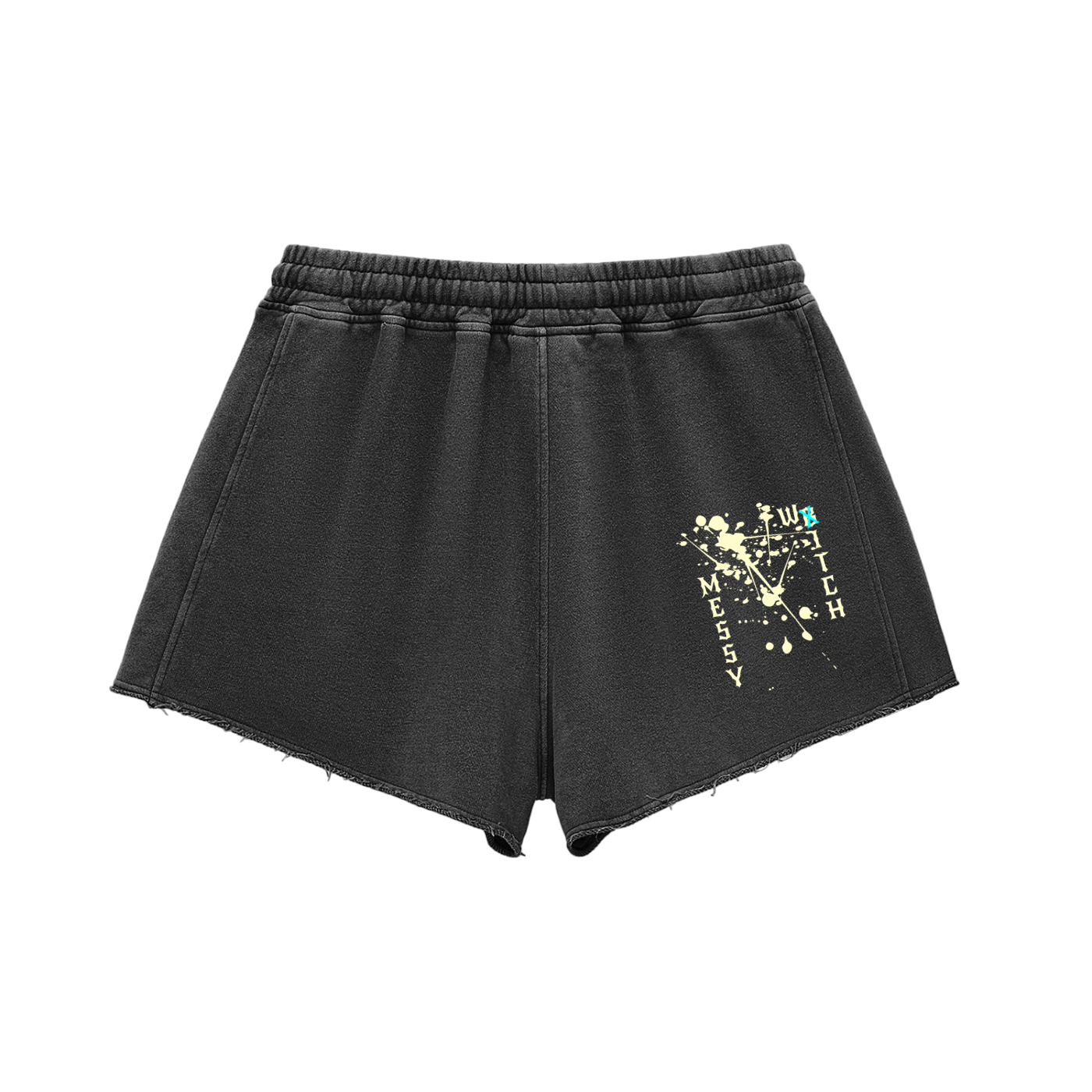 Snow Washed Raw Edge Drawstring Shorts