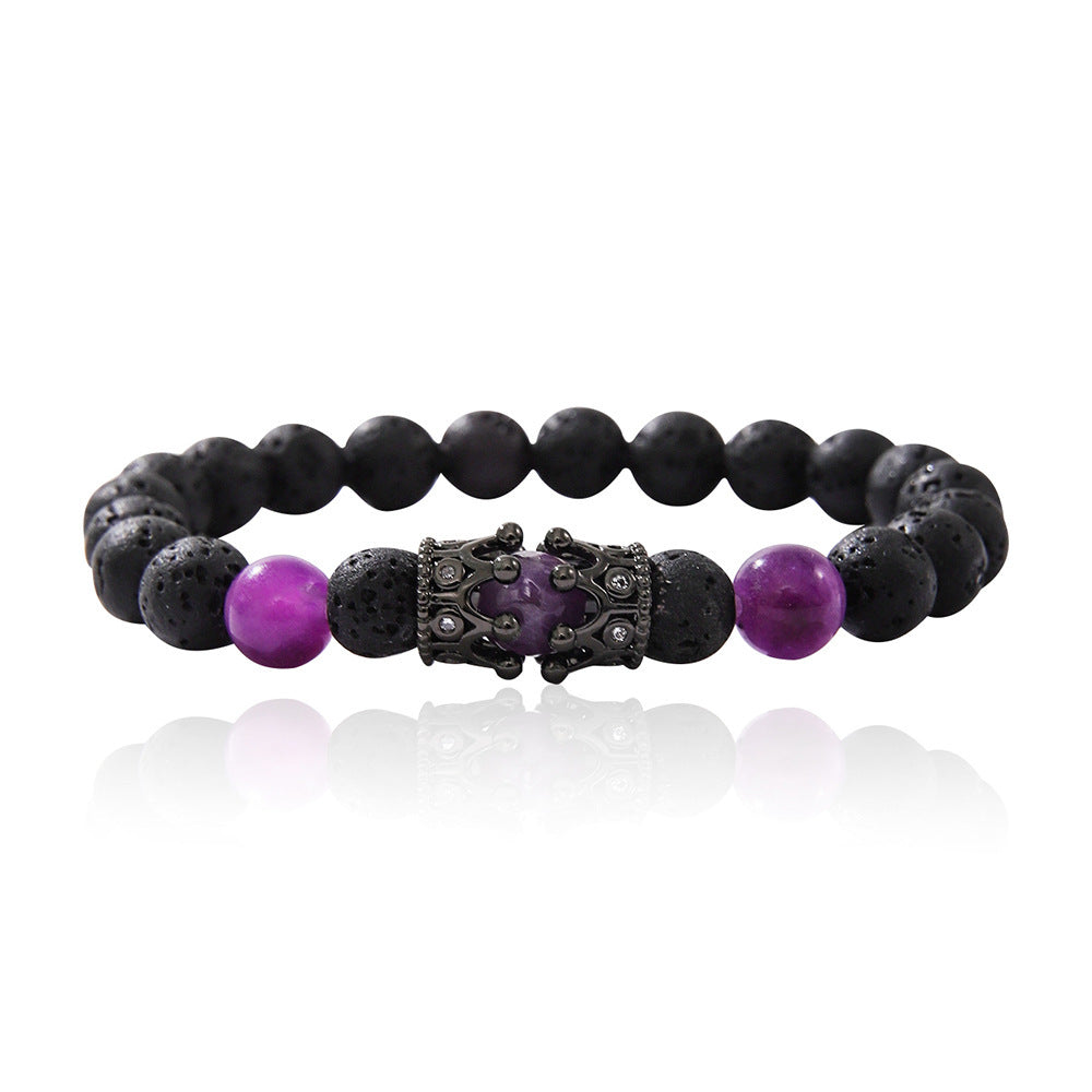 Micro Inlaid Zircon Crown Volcanic Rock Beaded Bracelet