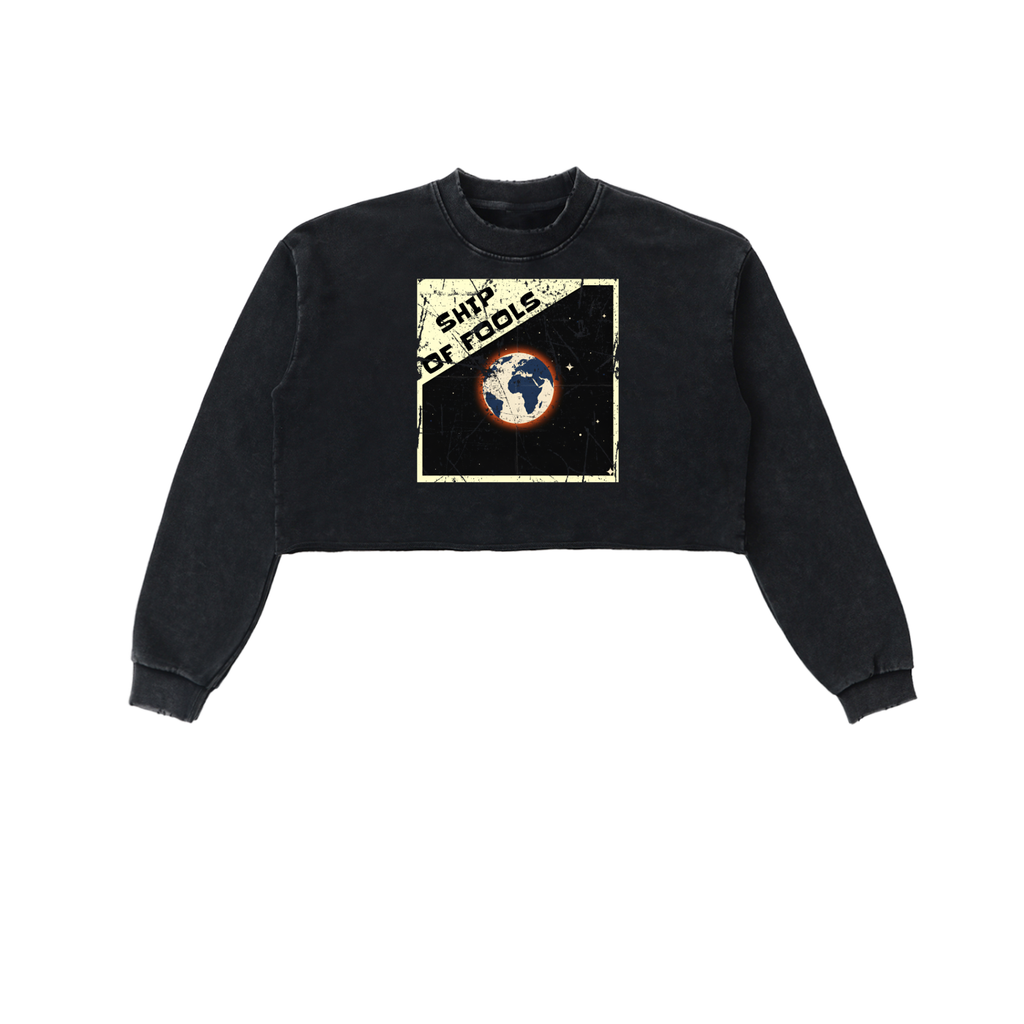 Snow Washed Raw Edge Cropped Sweatshirt