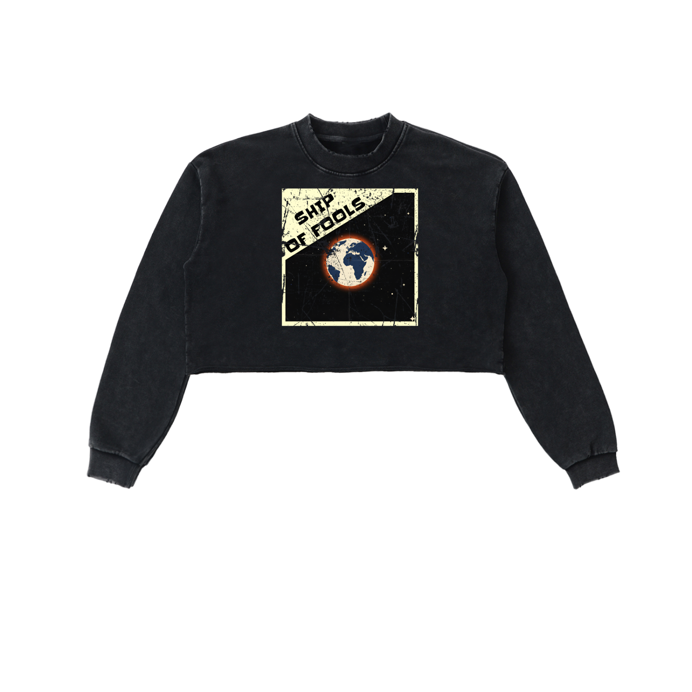 Snow Washed Raw Edge Cropped Sweatshirt