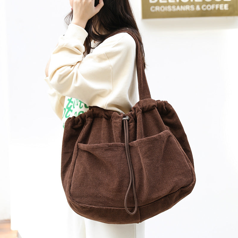 CorduroyDrawstring Multi-pocket Handbag Women Underarm Bags