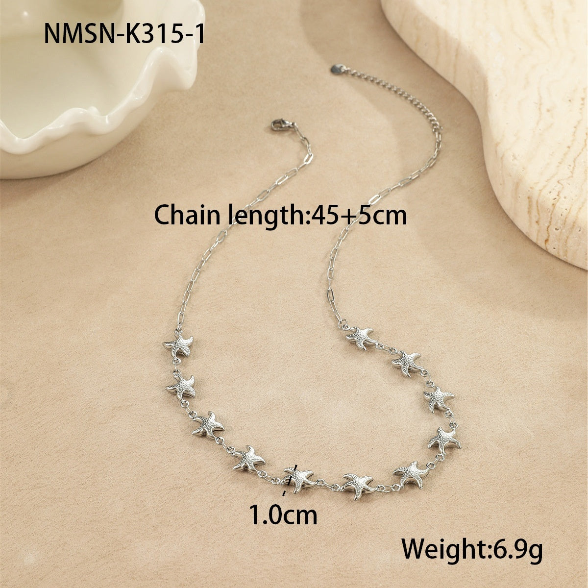 Ocean Wind Stainless Steel Sea Star Shell Pendant Necklace