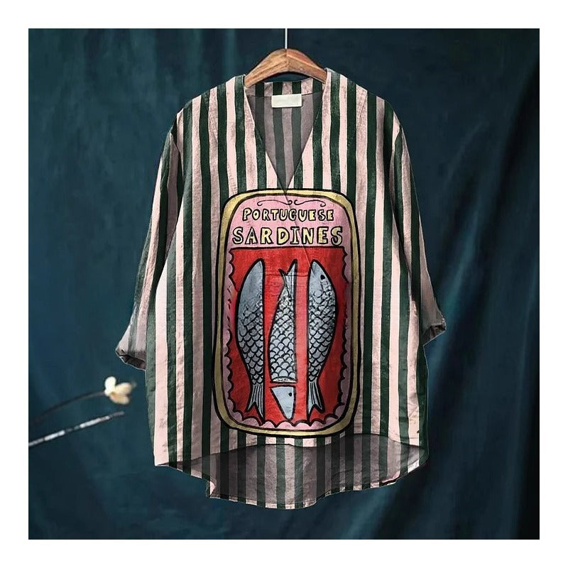 Fashion Digital Printing Large Wide V-neck Top