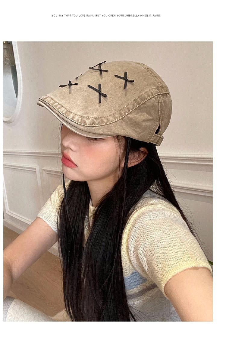 Bow Advance Hats Casual Face Peaked Cap Beret