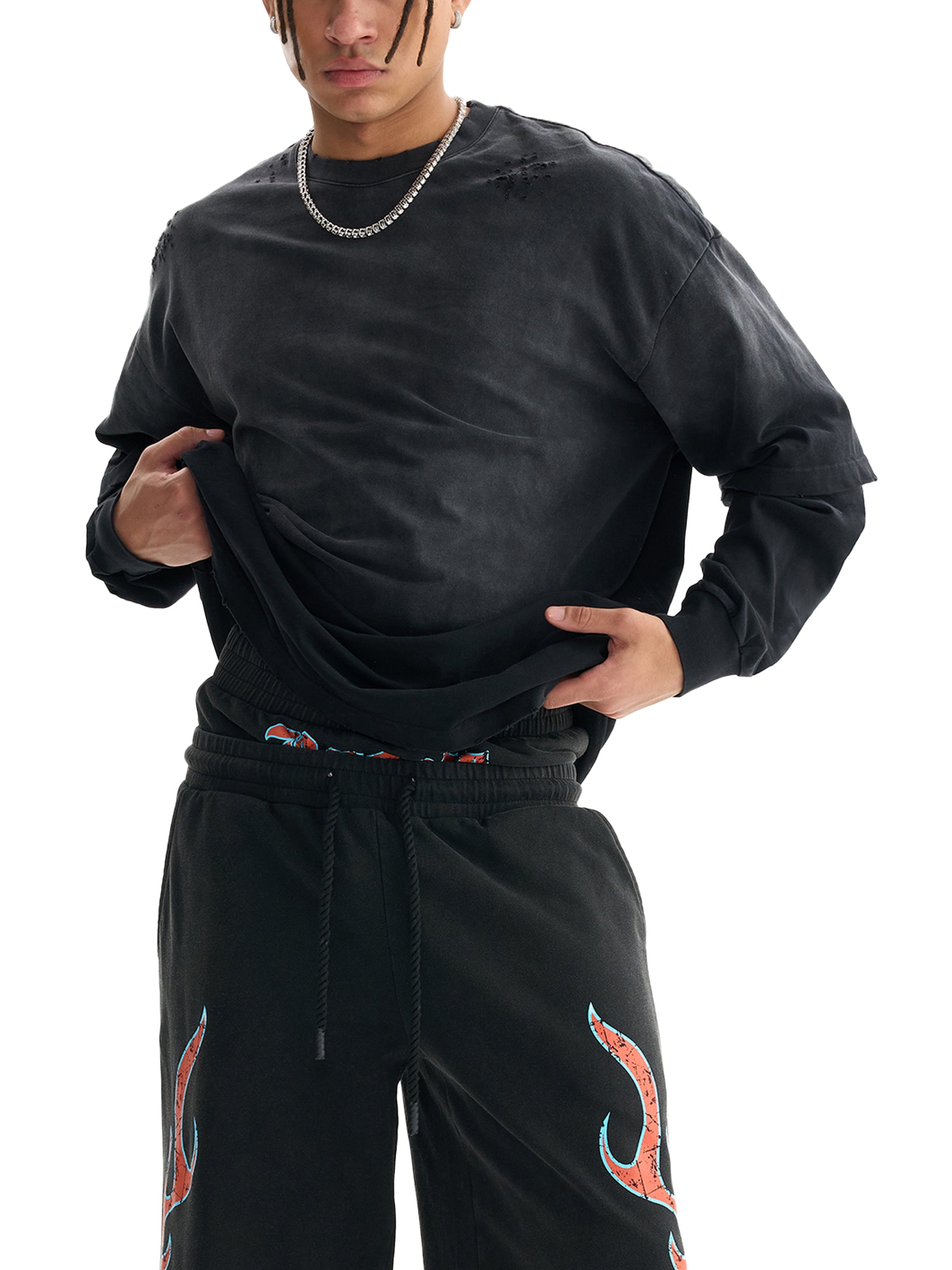 Sunfade Hand-Frayed Faux Two-Piece longsleeve T-Shirt