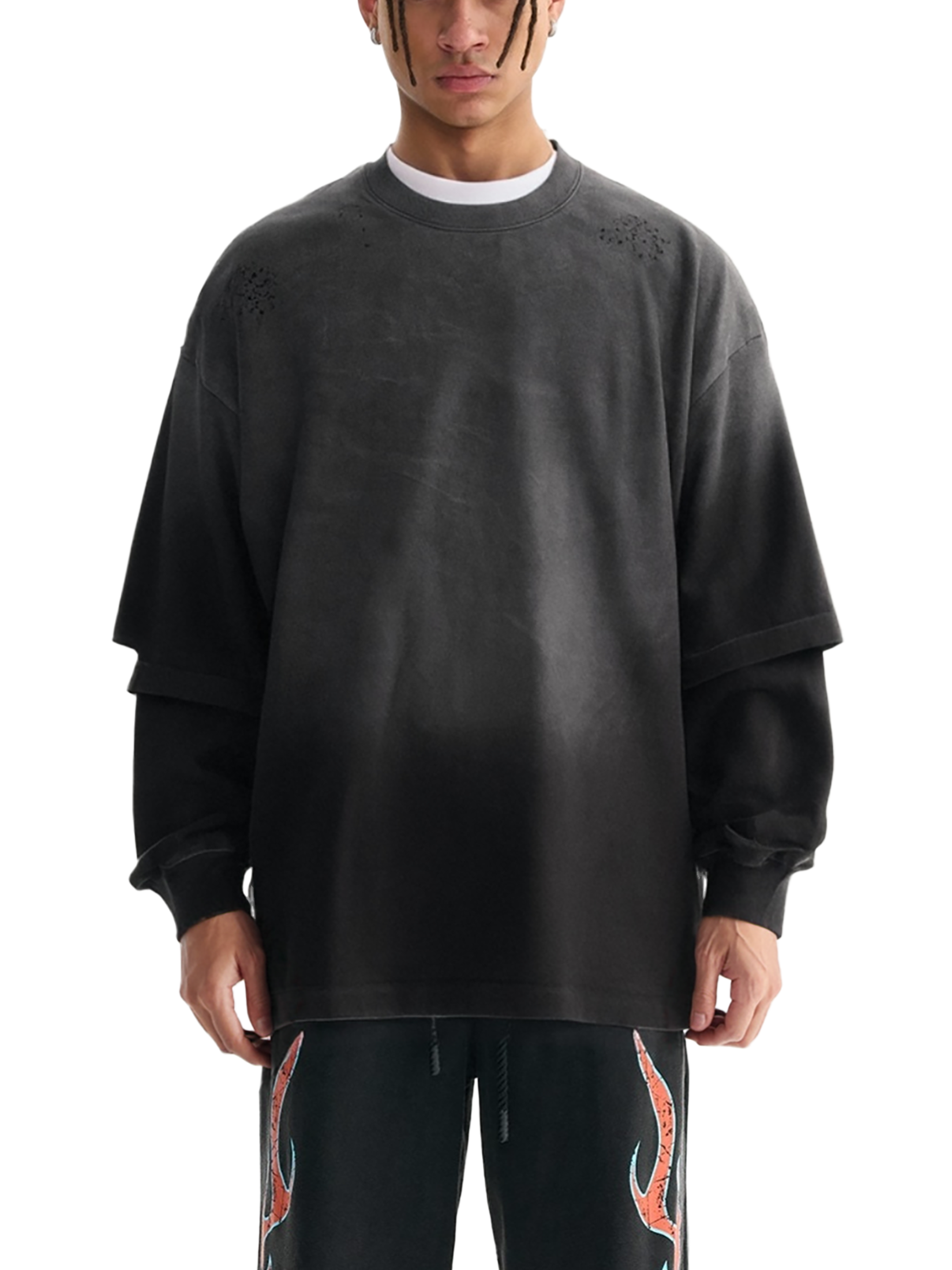 Sunfade Hand-Frayed Faux Two-Piece longsleeve T-Shirt