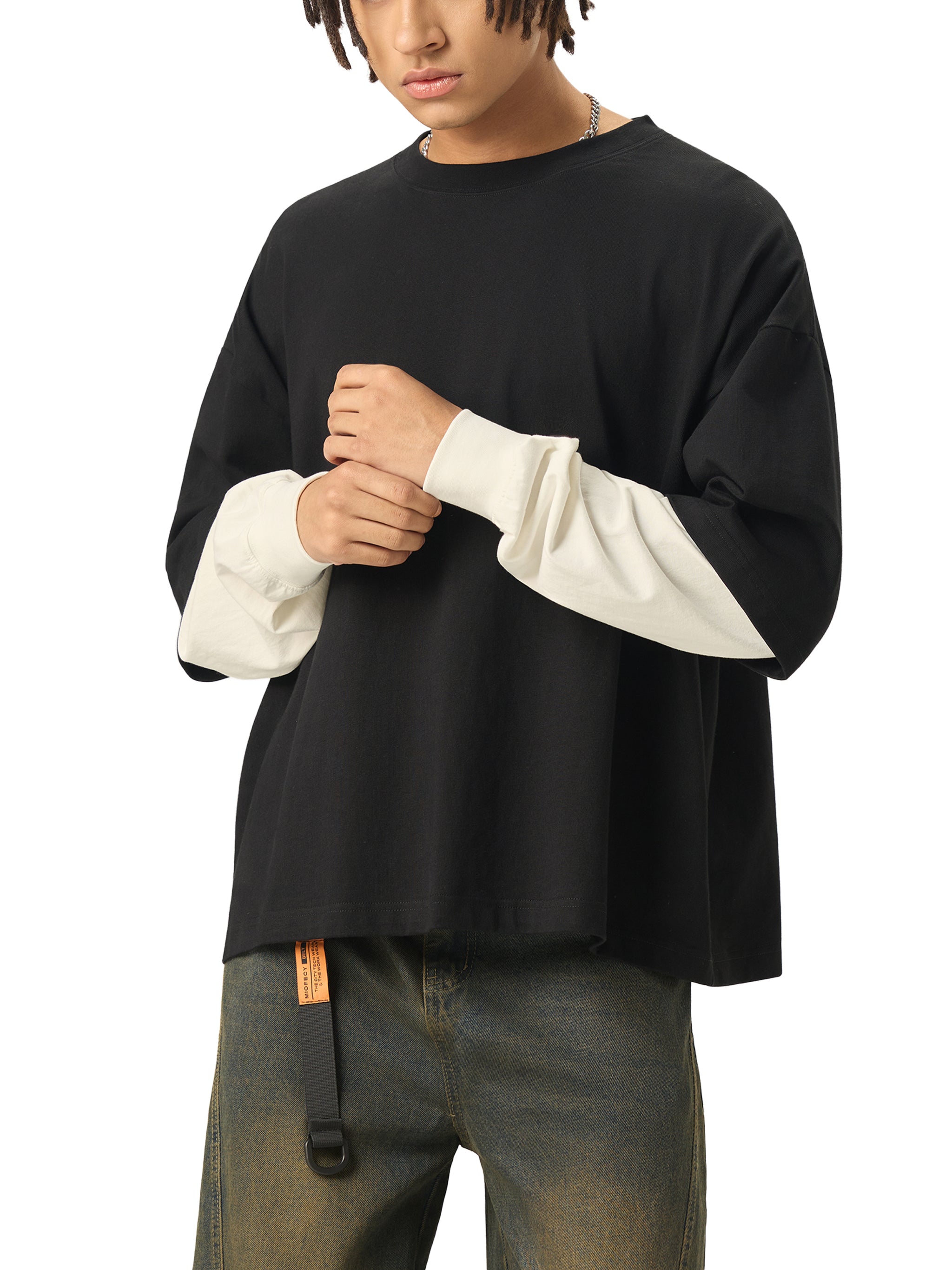 Layered Contrast Cotton longsleeve T-Shirt