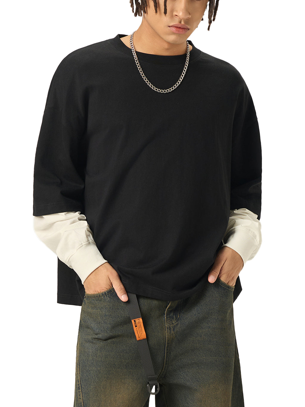 Layered Contrast Cotton longsleeve T-Shirt