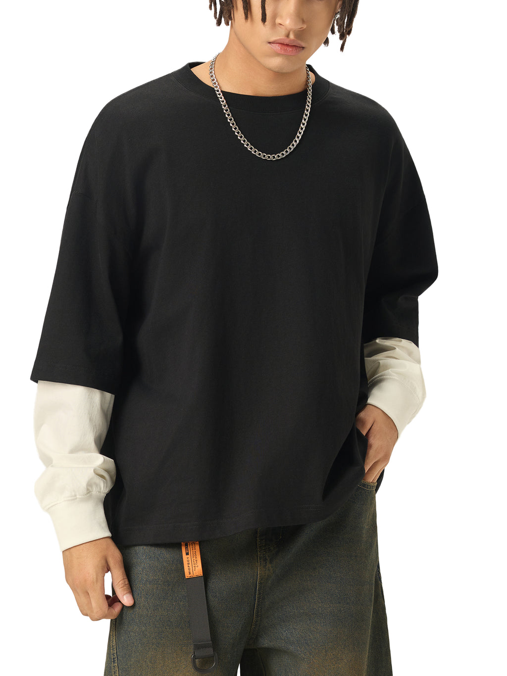 Layered Contrast Cotton longsleeve T-Shirt