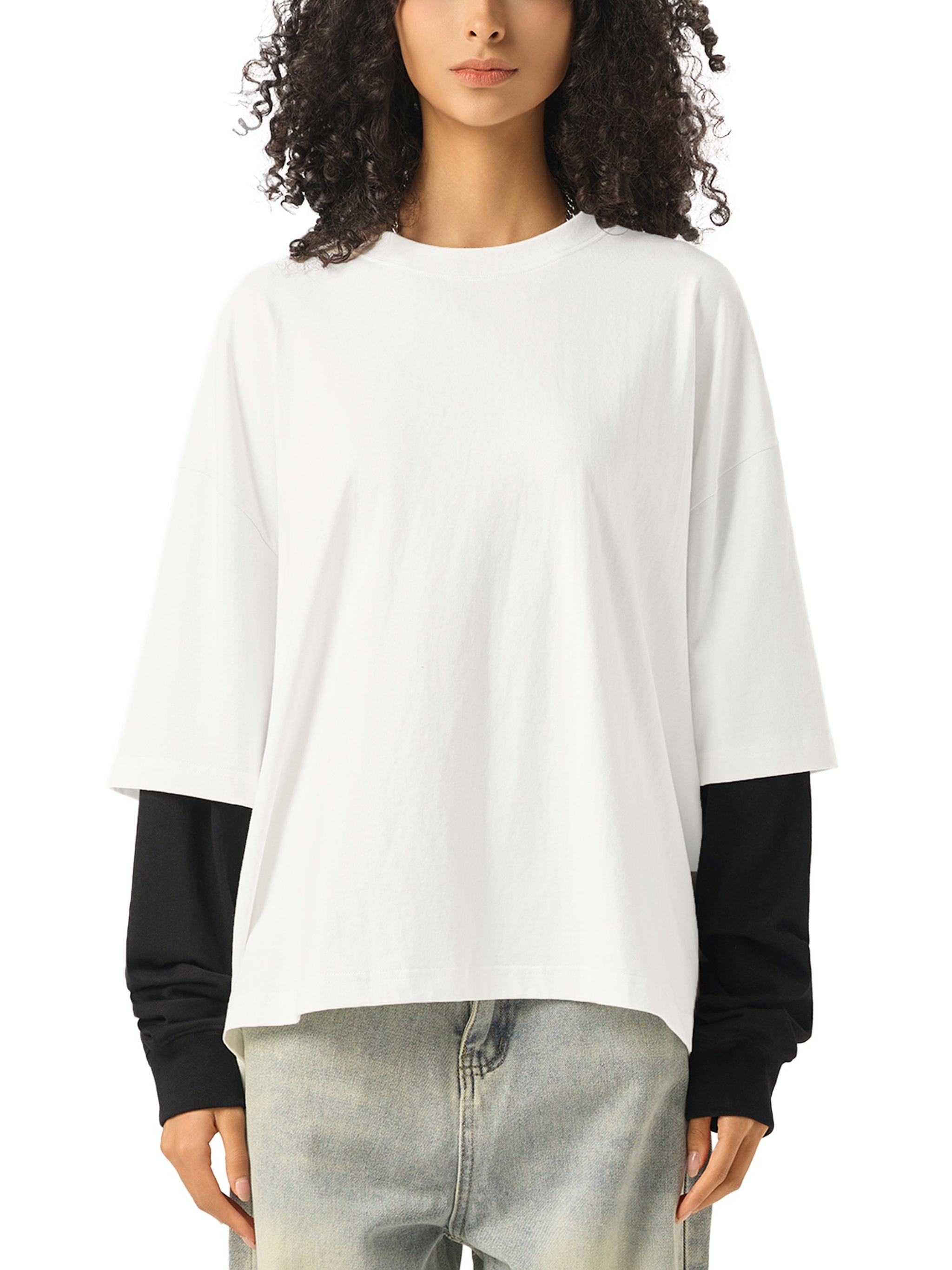 Layered Contrast Cotton longsleeve T-Shirt
