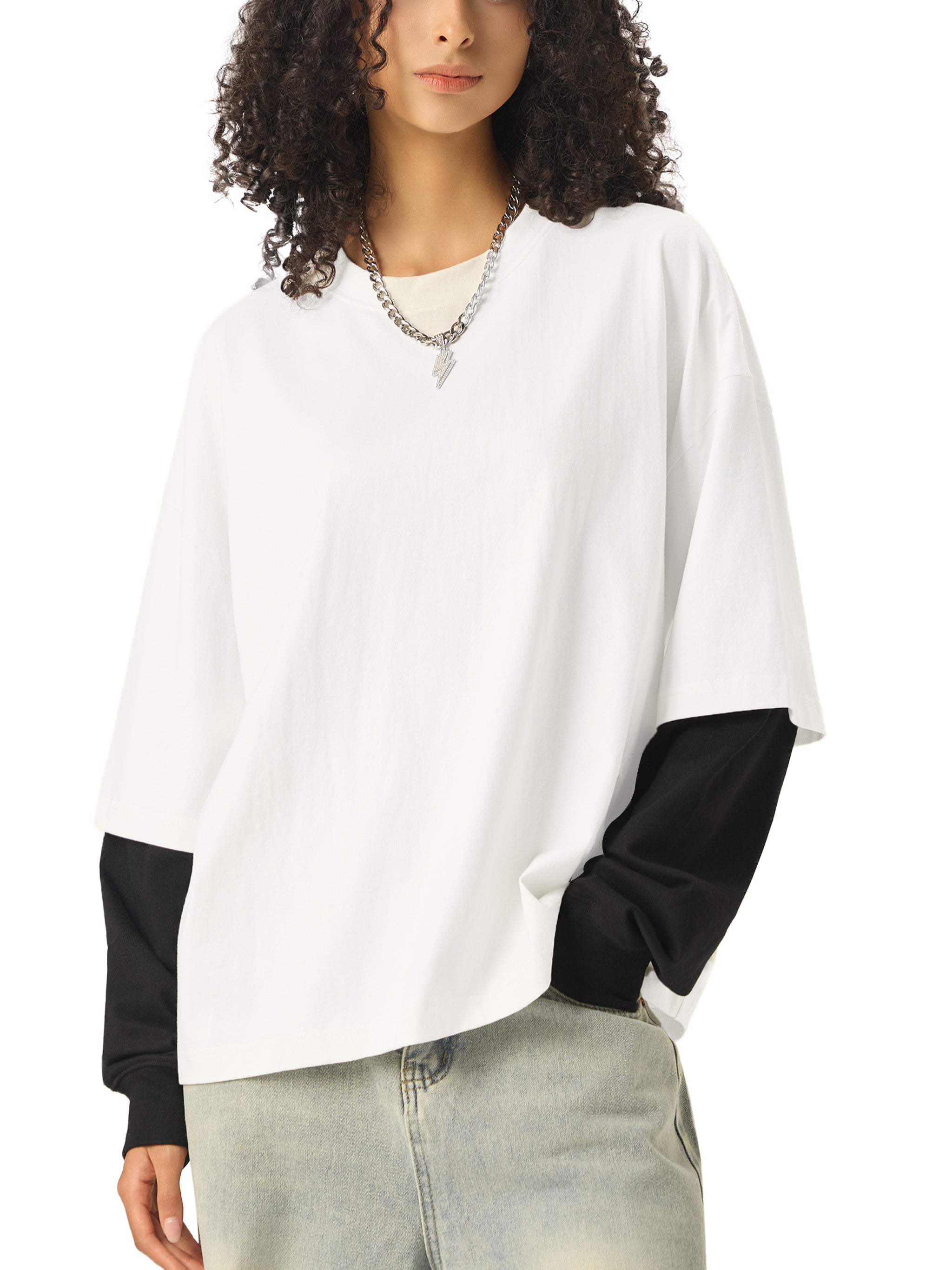 Layered Contrast Cotton longsleeve T-Shirt