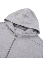 Contrast Tape Raw Edge Double Layered Zip Hoodie