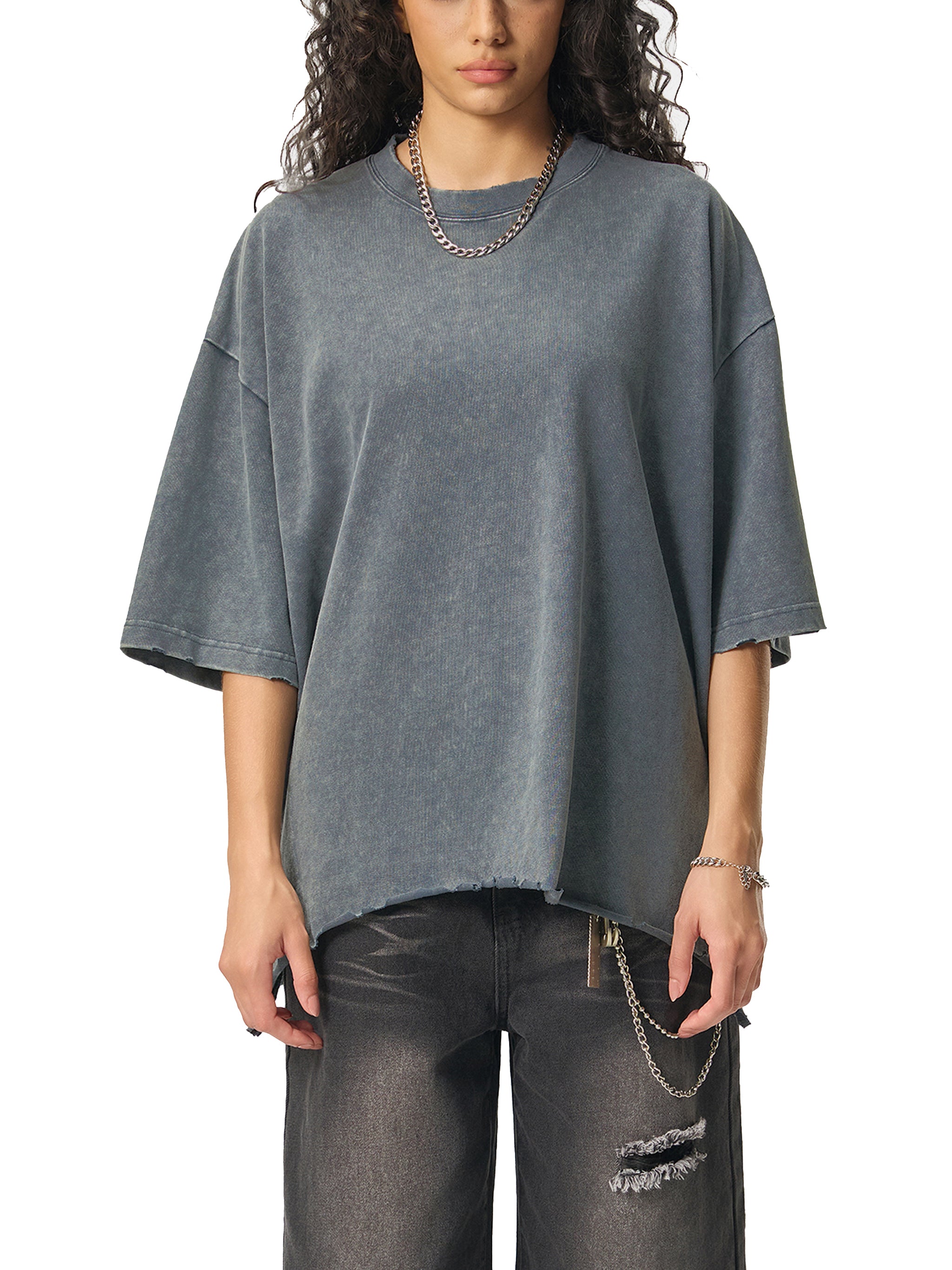 Snow Wash Raw-Hem Boxy unisex T-shirt