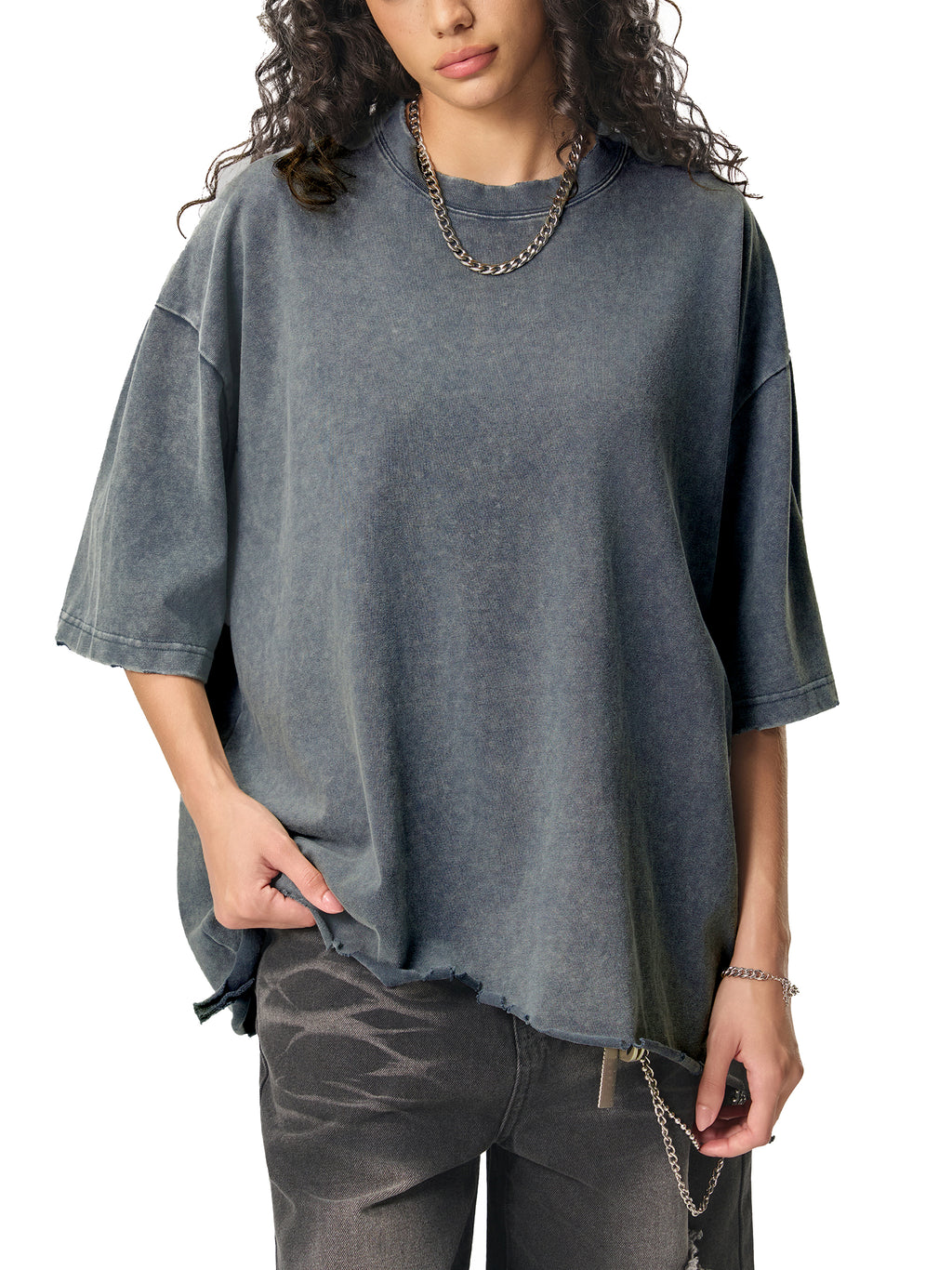 Snow Wash Raw-Hem Boxy unisex T-shirt