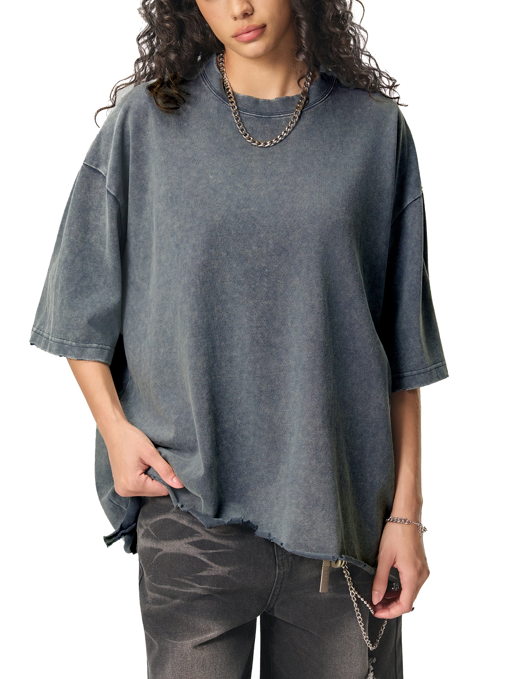 Snow Wash Raw-Hem Boxy unisex T-shirt