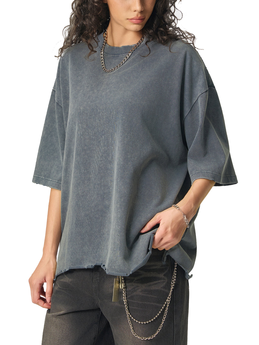 Snow Wash Raw-Hem Boxy unisex T-shirt